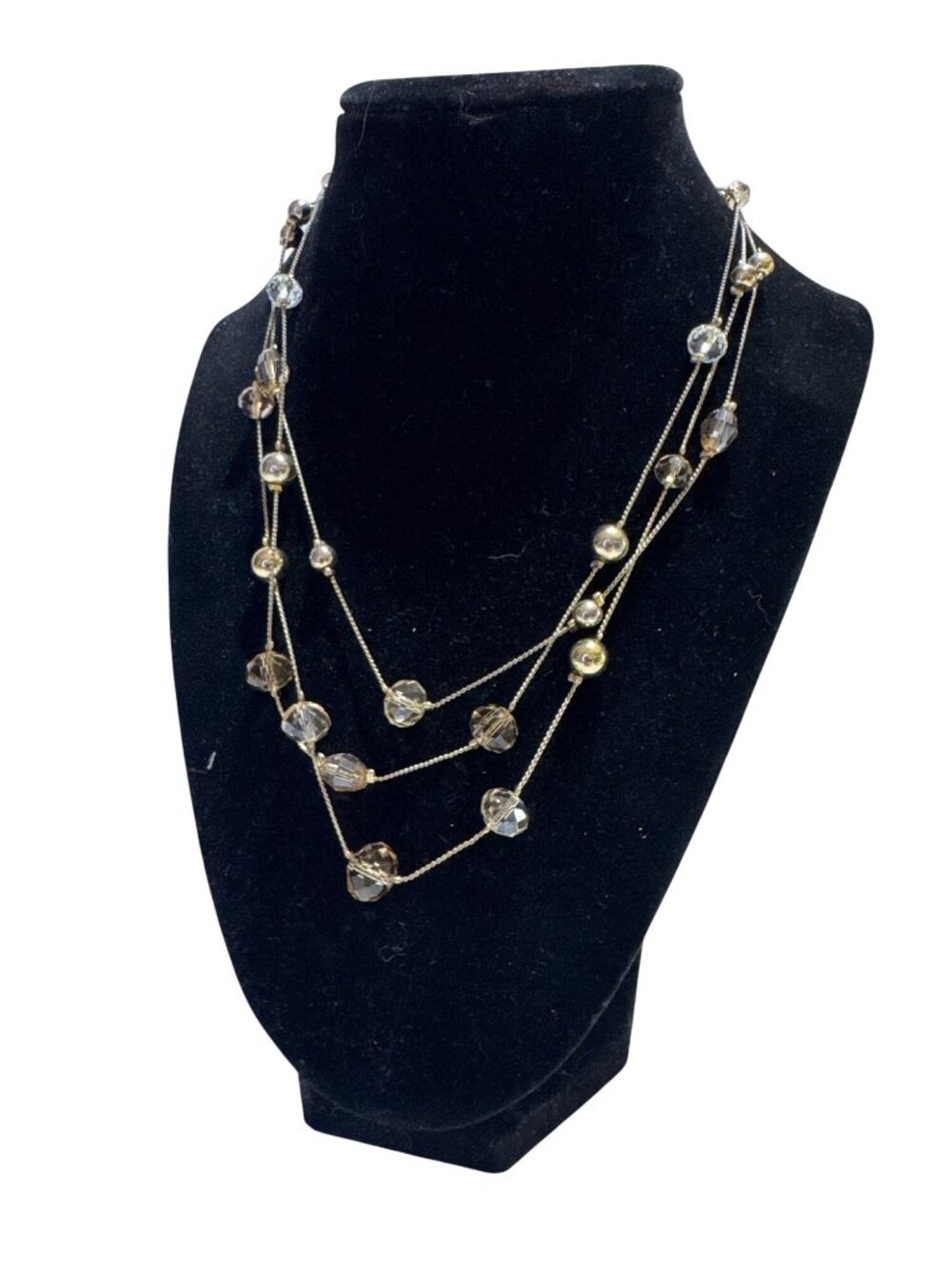 Multi-Strand Layered Necklace With Beaded Accents Adjustable Length 14-17 In